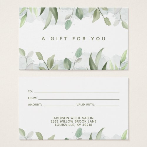 Rustic Watercolor Greenery Business Gift Card