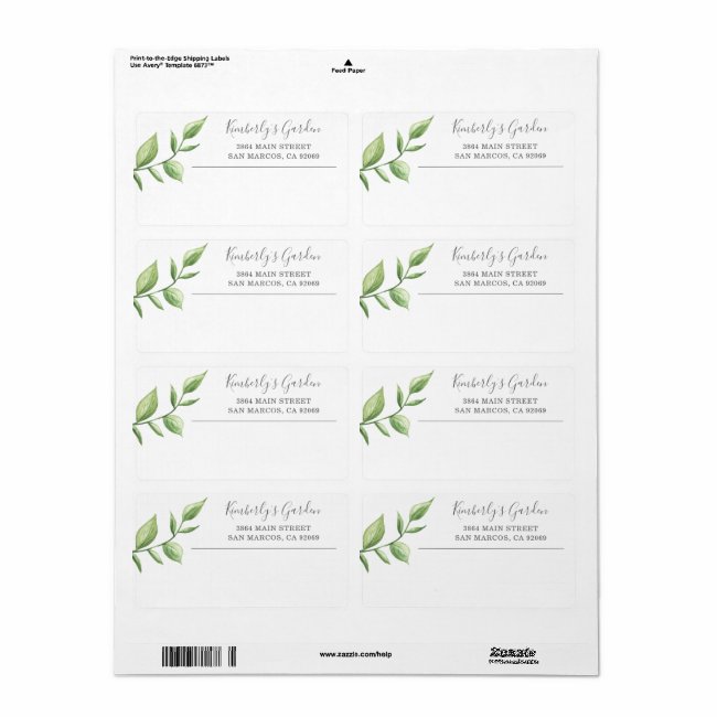 Rustic Watercolor Greenery Business Return Address Label