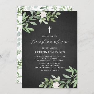 Rustic Watercolor Greenery Chalkboard Confirmation Invitation