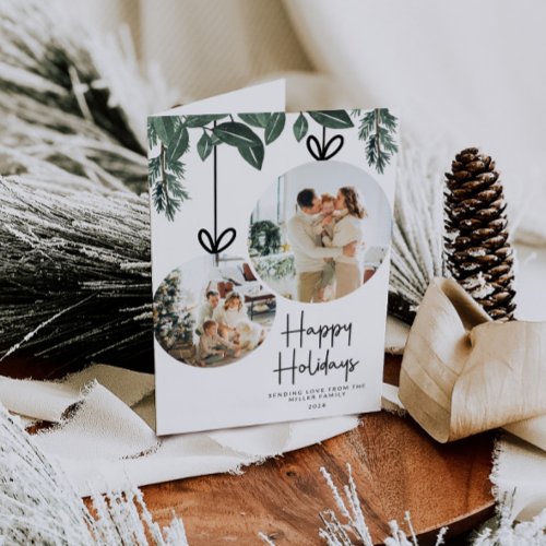 Rustic Watercolor Greenery Christmas Photo Holiday Card