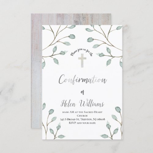 rustic watercolor greenery Confirmation Invitation