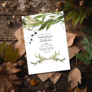 Rustic Watercolor Greenery Country Barn Wedding Invitation