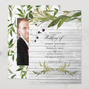 Rustic Watercolor Greenery Country Barn Wedding Invitation