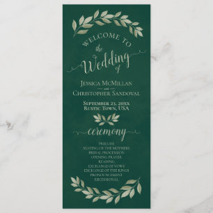 Rustic Watercolor Greenery Elegant Emerald Wedding Program