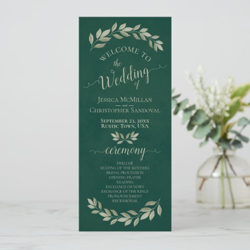 Rustic Watercolor Greenery Elegant Emerald Wedding Program | Zazzle