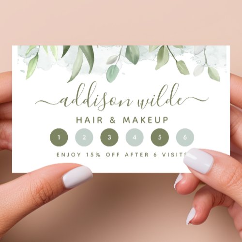 Rustic Watercolor Greenery Eucalyptus Business Loyalty Card