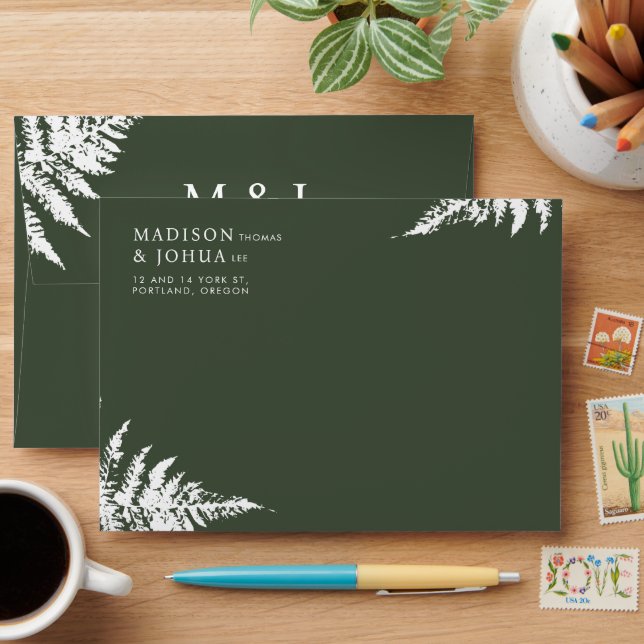 Rustic Watercolor Greenery Fern Wedding Envelope (Desk)