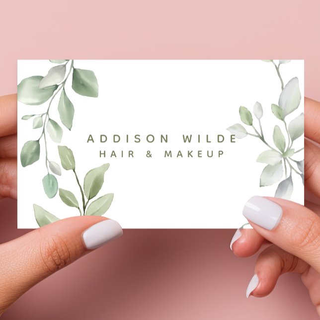 Rustic Watercolor Greenery Floral Makeup Artist QR Business Card (Creator Uploaded)