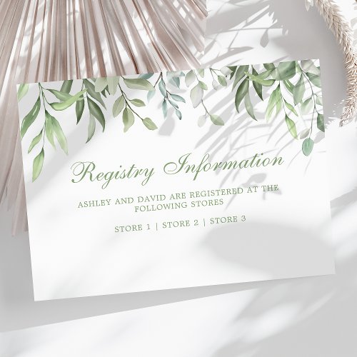 Rustic Watercolor Greenery Floral Registry Card