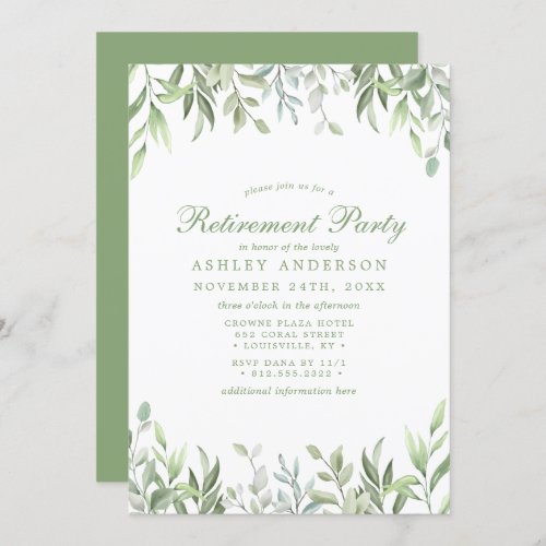 Rustic Watercolor Greenery Floral Retirement Party Invitation