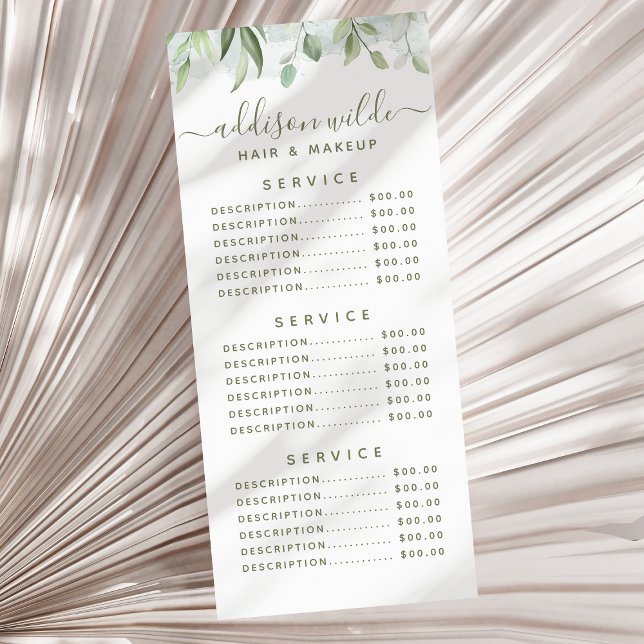Rustic Watercolor Greenery Floral Service Price Rack Card (Creator Uploaded)