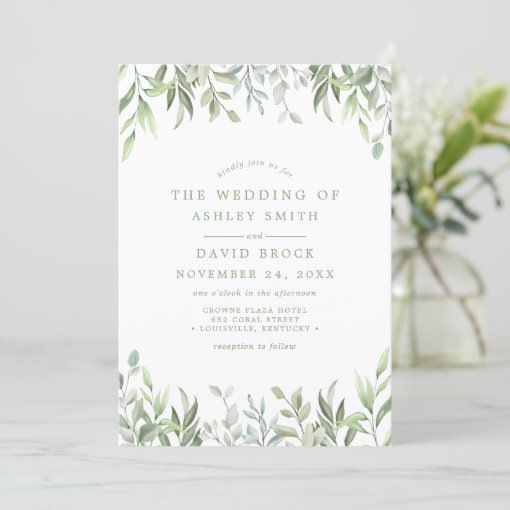 Rustic Watercolor Greenery Floral Wedding Invitation | Zazzle