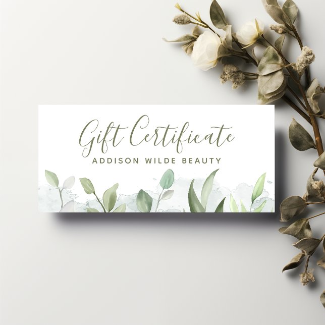 Rustic Watercolor Greenery Gift Certificate (Creator Uploaded)
