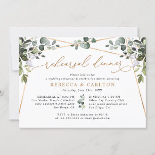 Rustic Watercolor Greenery Gold Rehearsal Dinner Invitation
