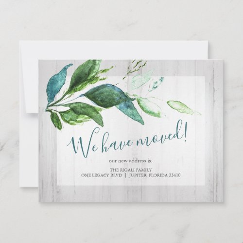 Rustic Watercolor Greenery Moving Announcement