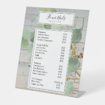 Rustic Watercolor Greenery Nail Salon Price List