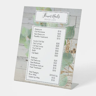 Rustic Watercolor Greenery Nail Salon Price List Pedestal Sign