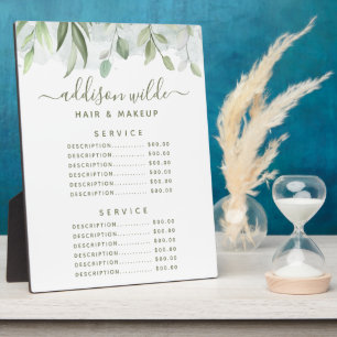Rustic Watercolor Greenery Price Menu Plaque