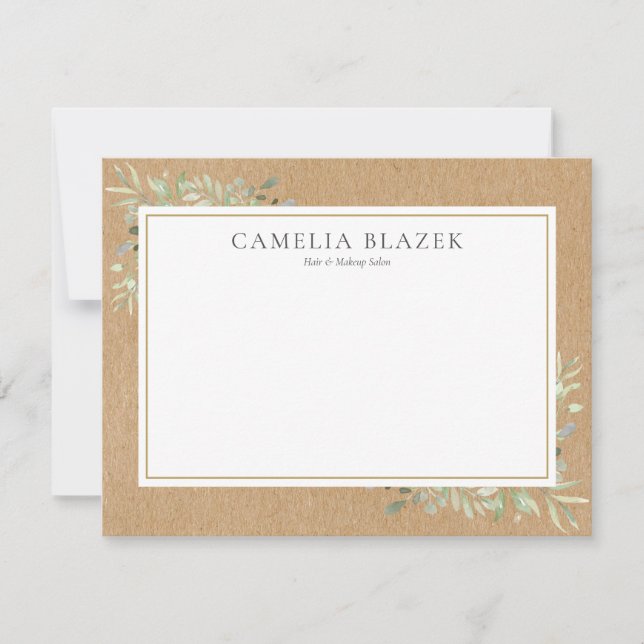 Rustic Watercolor Greenery Professional Note Card (Front)