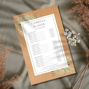 Rustic Watercolor Greenery Salon Service Menu Flyer