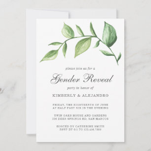 Rustic Watercolor Greenery Sprig Gender Reveal Invitation