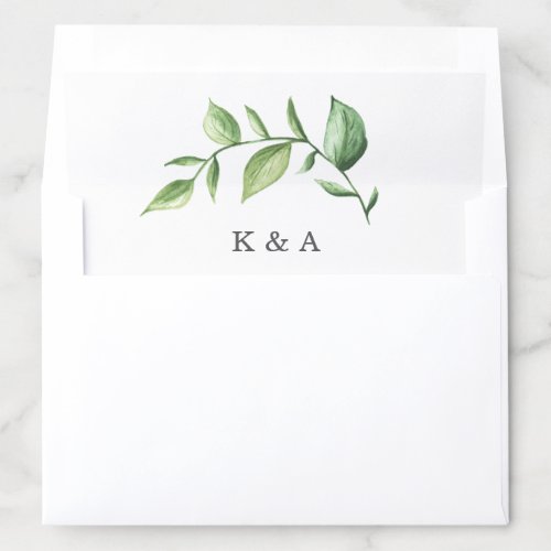 Rustic Watercolor Greenery Sprig Monogram Wedding Envelope Liner