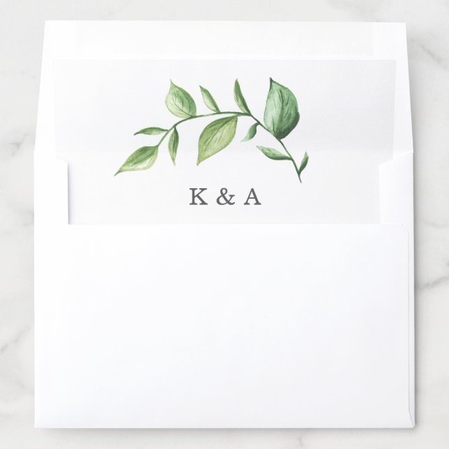Rustic Watercolor Greenery Sprig Monogram Wedding Envelope Liner (In Envelope)
