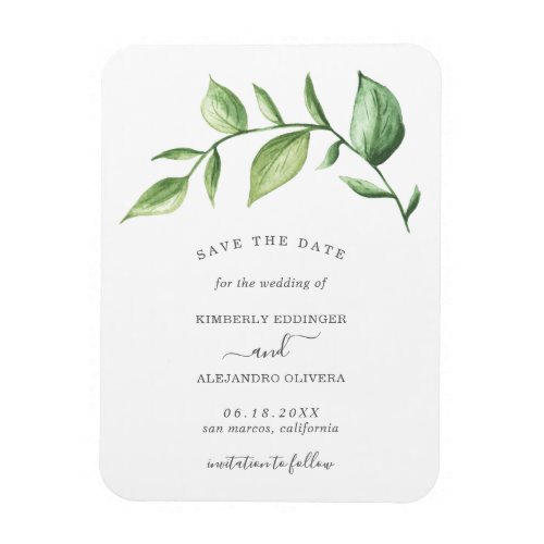 Rustic Watercolor Greenery Sprig Save the Date Magnet