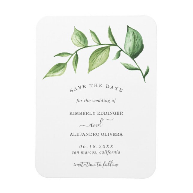 Rustic Watercolor Greenery Sprig Save the Date Magnet (Vertical)