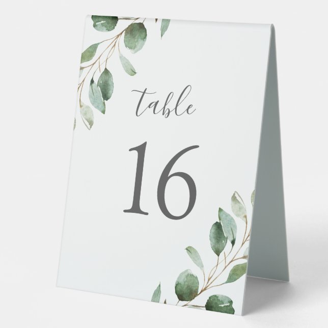 Rustic Watercolor Greenery Table Numbers Table Tent (Front)