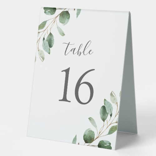 Rustic Watercolor Greenery Table Numbers Table Tent Sign