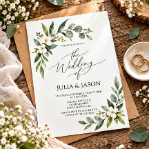 Rustic Watercolor Greenery Wedding Invitation 