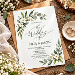 Rustic Watercolor Greenery Wedding Invitation 