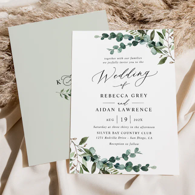 Rustic Watercolor Greenery Wedding Invitation | Zazzle