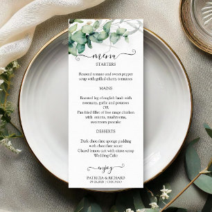 Rustic Watercolor Greenery Wedding Menu Cards