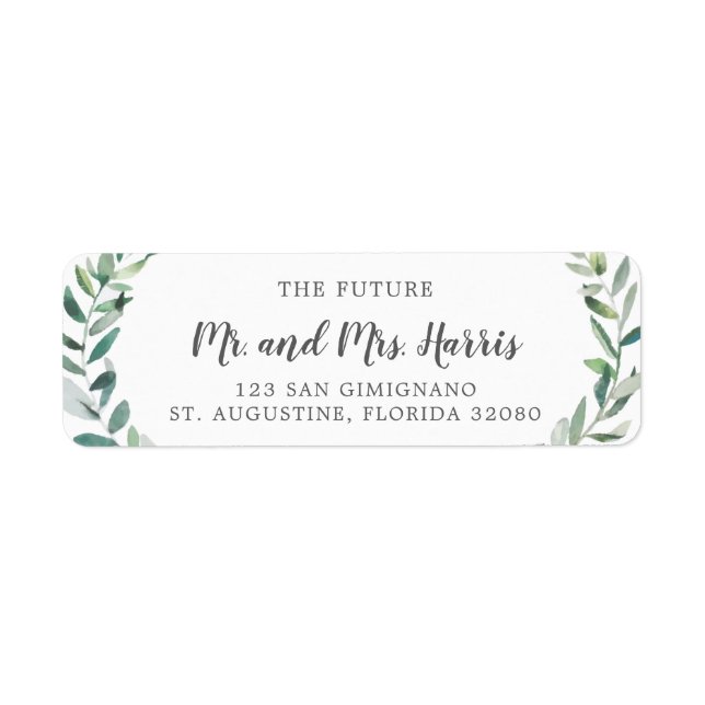 Rustic Watercolor Greenery Wedding Return Address Label (Front)