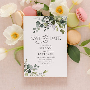 Rustic Watercolor Greenery Wedding Save the Date Invitation