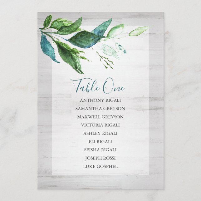 Rustic Watercolor Greenery Wedding Seating Chart Invitation (Front)