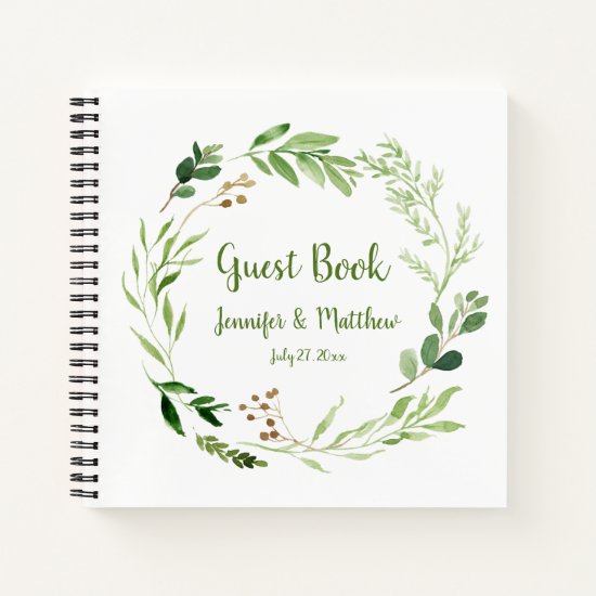 Rustic Watercolor Greenery Wreath Guest Book