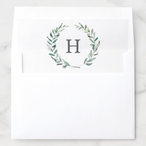 Rustic Watercolor Greenery Wreath Monogram Wedding Envelope Liner
