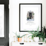 Rustic Watercolor Grey Brick & Black Door Bull Dog Poster<br><div class="desc">Beautiful and elegant unique personalized gift for new homeowners, newlywed's first home, and house warming gifts. Our design features our own hand-painted watercolor black front door. Accented with rustic grey bricks, a black light fixture, natural grey paving stone path, and a rustic greenery planter & floral hanging basket complete this...</div>