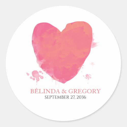 Rustic Watercolor Heart Wedding Classic Round Sticker