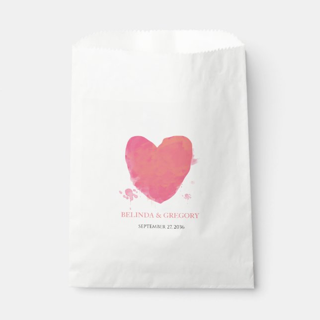 Rustic Watercolor Heart Wedding   Favor Bag (Front)