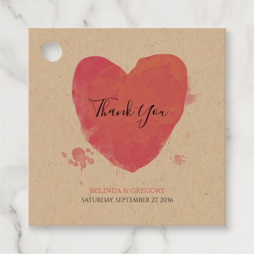 Rustic Watercolor Heart Wedding Gift Favor Tags
