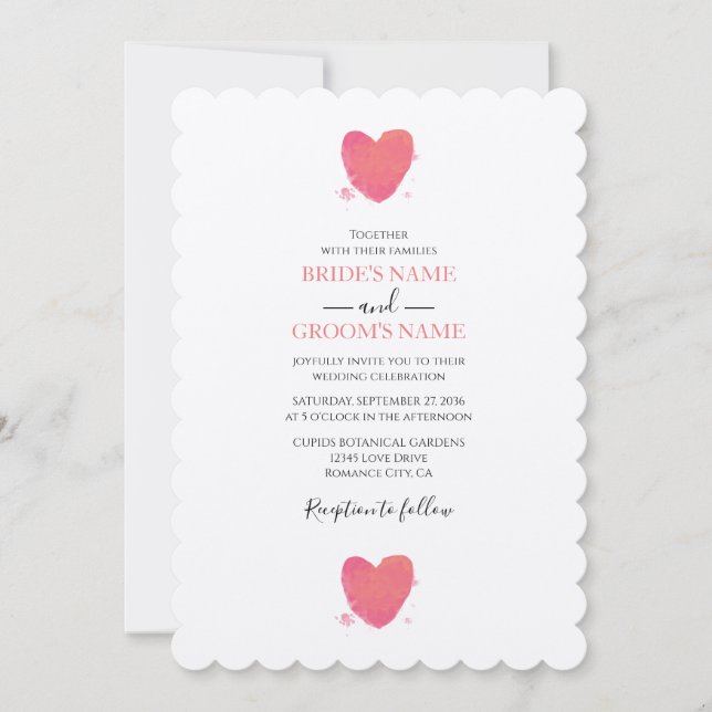 Rustic Watercolor Heart Wedding Invitations (Front)