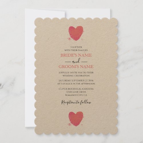 Rustic Watercolor Heart Wedding Invitations
