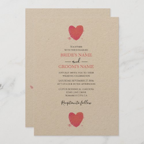 Rustic Watercolor Heart Wedding Invitations
