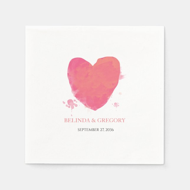 Rustic Watercolor Heart Wedding  Napkins (Front)