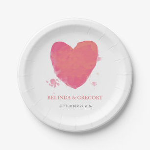 Rustic Watercolor Heart Wedding  Paper Plates