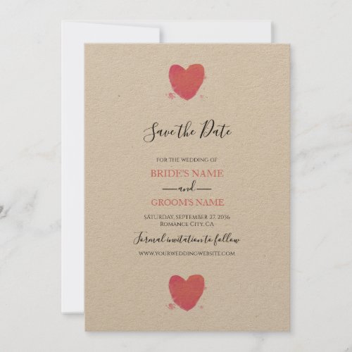 Rustic Watercolor Heart Wedding Save The Date